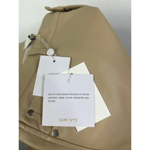 NWT Cami NYC Hanie Vegan Leather Back Pocket Straight Leg Ankle Tan Pant